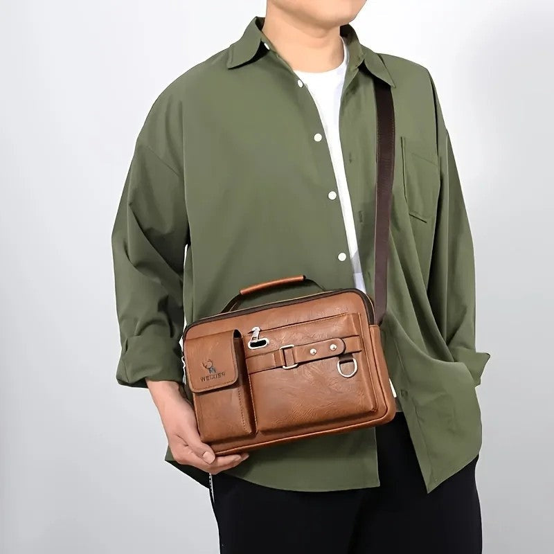 Hugh Men's Slim Leather Crossbody Messenger Bag