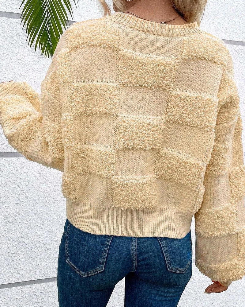 June Women's Textured Check Knit Sweater