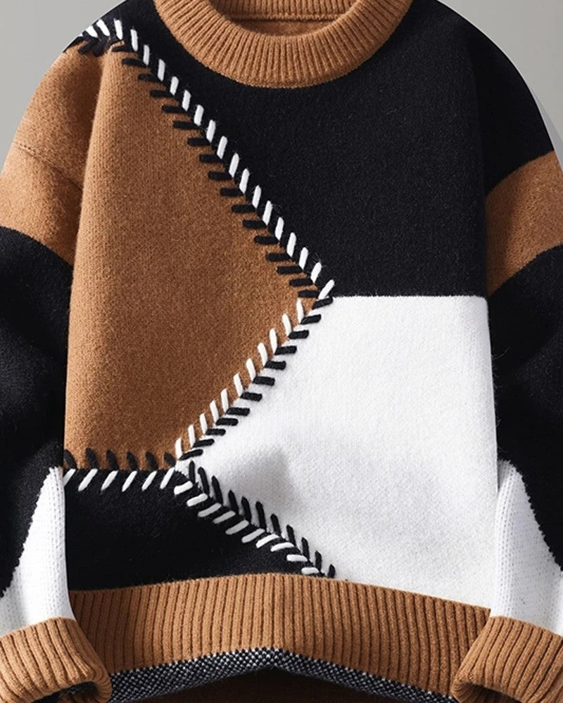 Karsten Geometric Stitch Crewneck Knit Sweater
