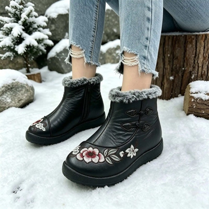 Mirelda Embroidered Faux Fur Ankle Boots
