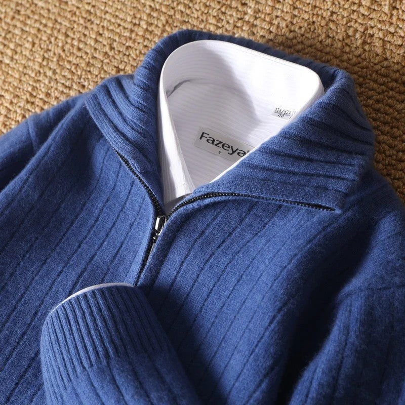 Ravelle Ribbed Merino Wool Zip Cardigan