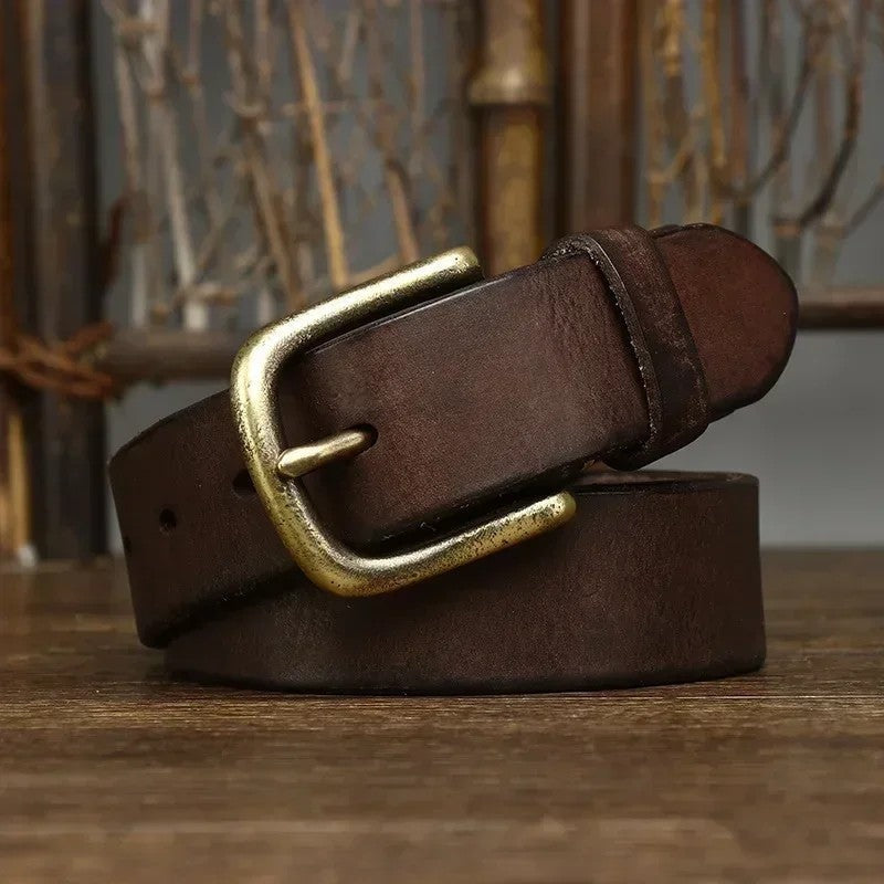 Rustic Solid Brass Buckle Leather Belt