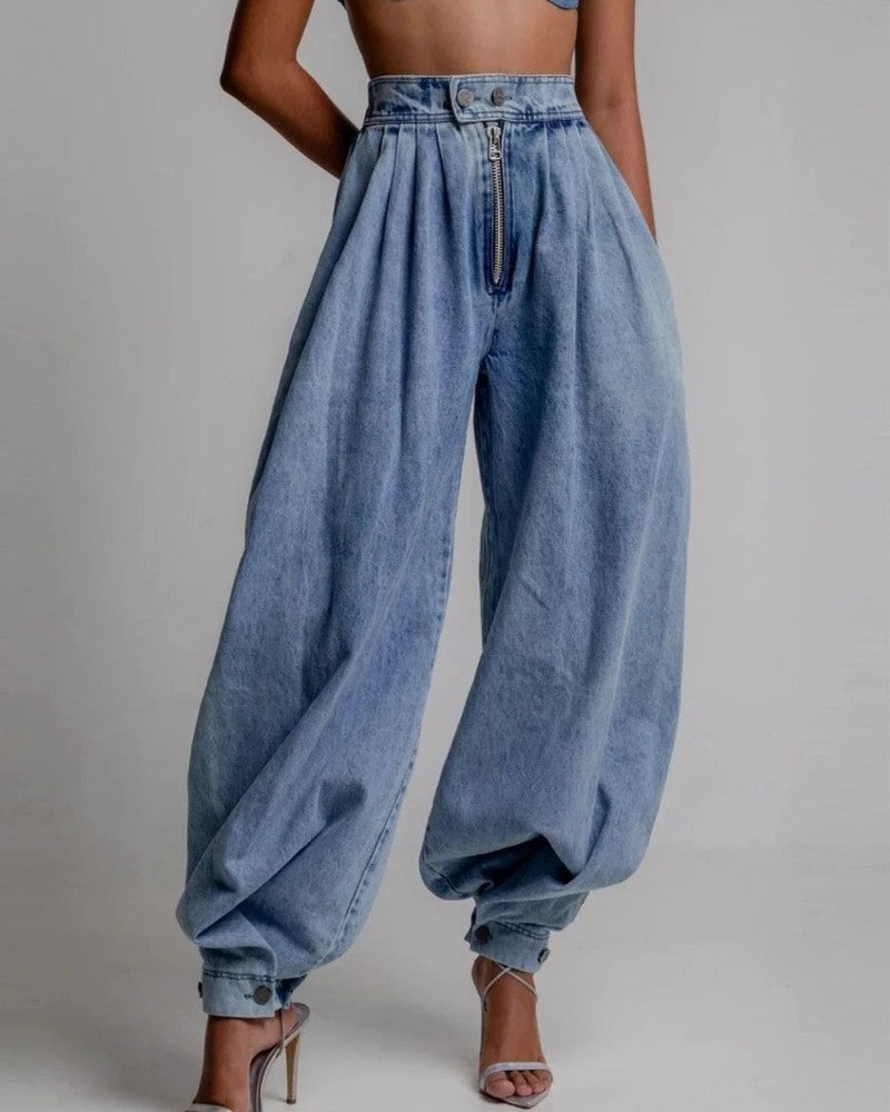 Vionne Pleated Barrel Leg Denim Jeans