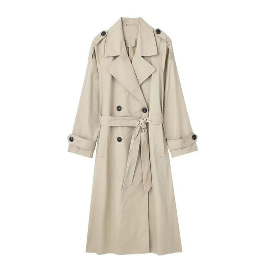 Alenique Relaxed Double-Breasted Belted Trench Coat