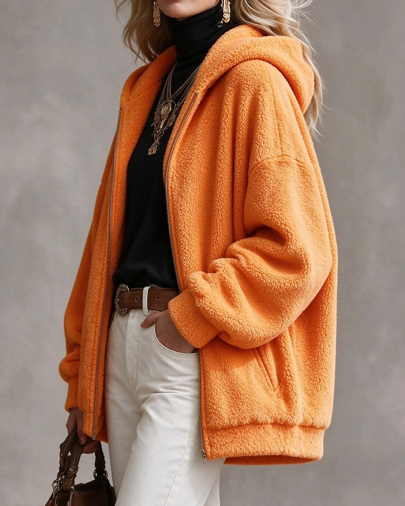 Andrea Women's Oversized Fleece Hooded Jacket