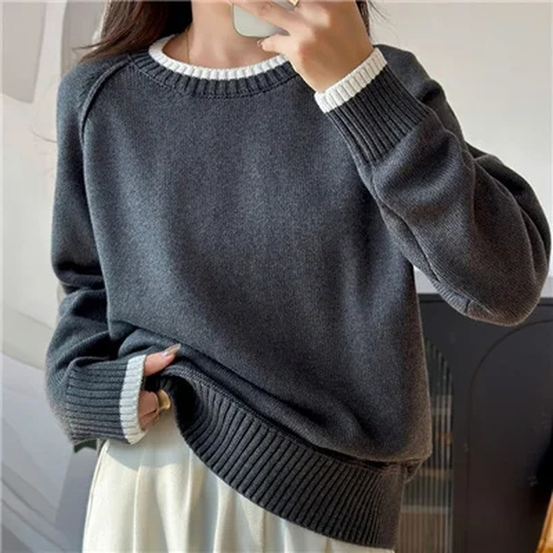 Anja Relaxed Contrast Trim Knit Sweater