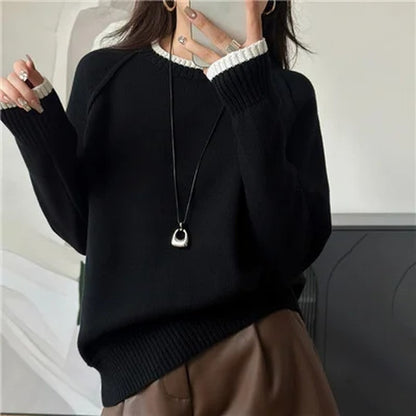 Anja Relaxed Contrast Trim Knit Sweater