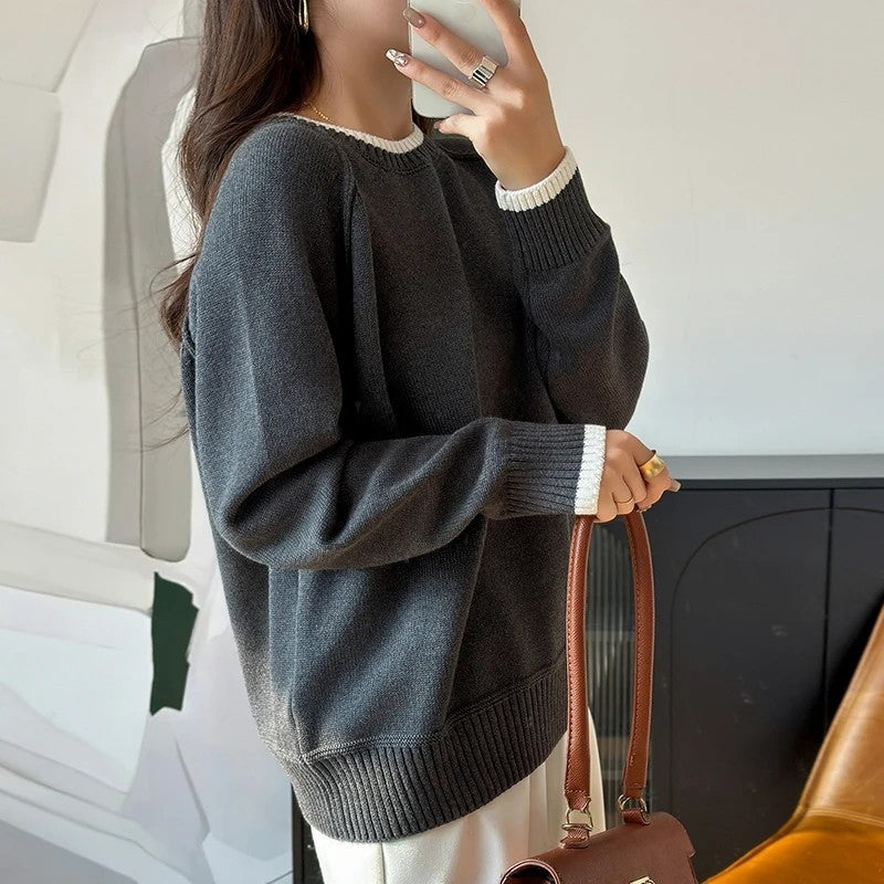 Anja Relaxed Contrast Trim Knit Sweater