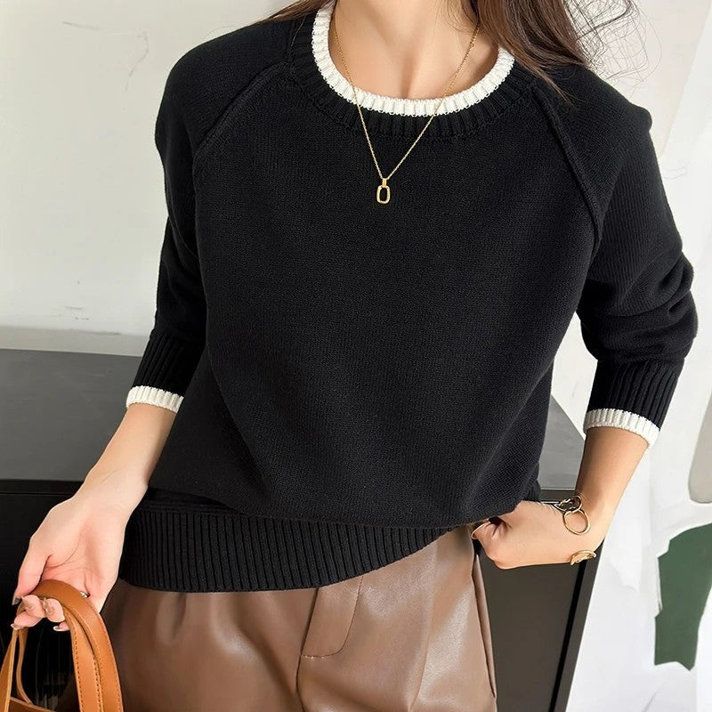 Anja Relaxed Contrast Trim Knit Sweater