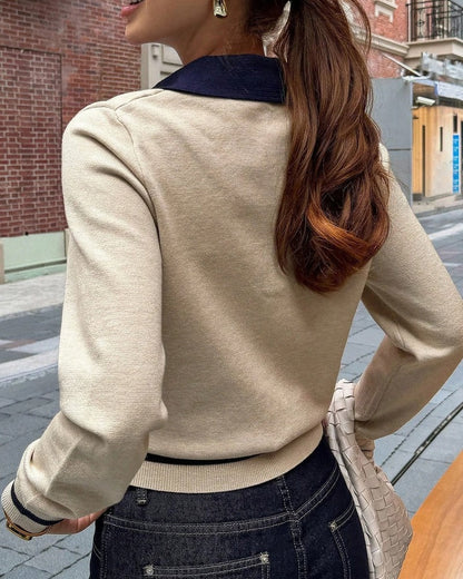 Annelis Contrast Collar Knit Polo Sweater