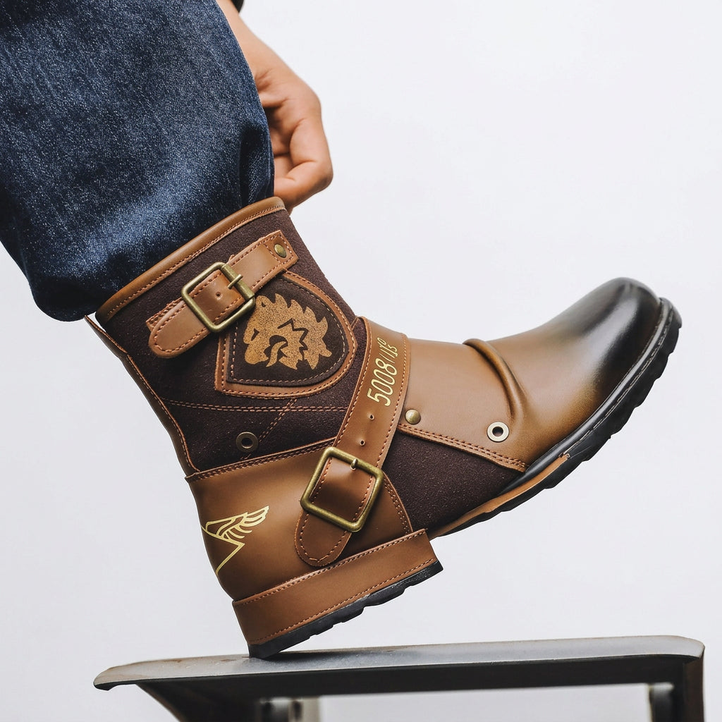 Antonio Men's Buckle Strap Moto Boots