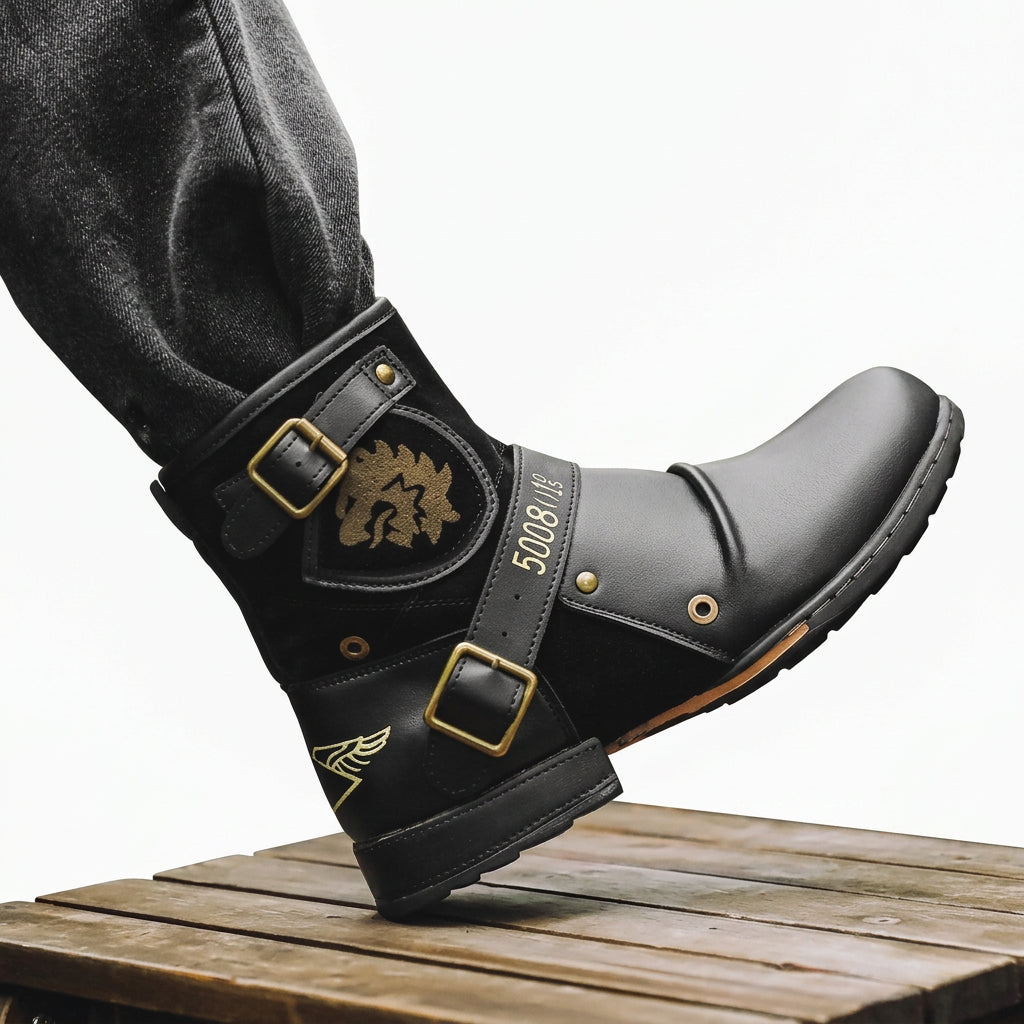 Antonio Men's Buckle Strap Moto Boots