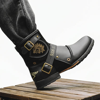 Antonio Men's Buckle Strap Moto Boots