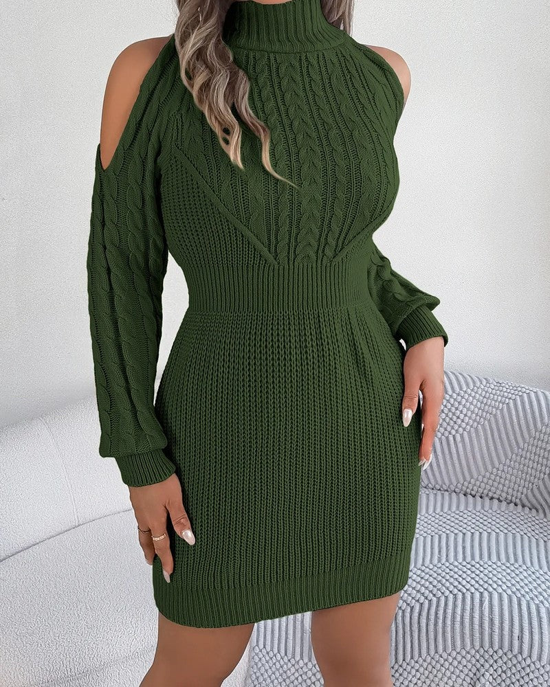 Avanni Cable Knit Cold Shoulder Sweater Dress