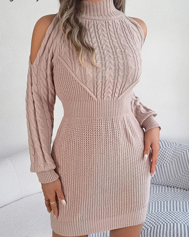 Avanni Cable Knit Cold Shoulder Sweater Dress