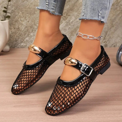 Avira Mesh Buckle Detail Mary Jane Flats
