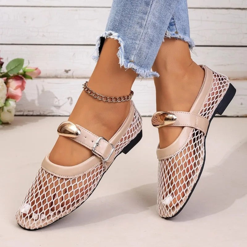 Avira Mesh Buckle Detail Mary Jane Flats