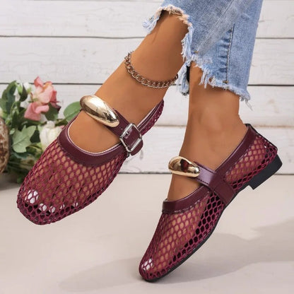 Avira Mesh Buckle Detail Mary Jane Flats