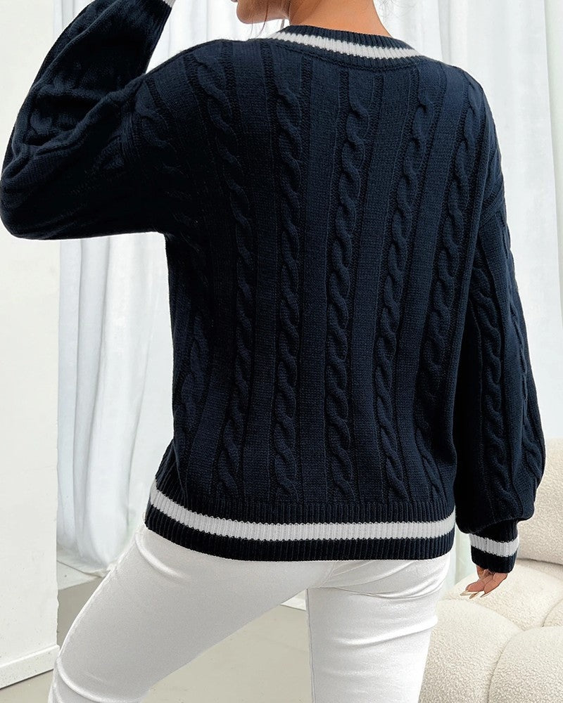Brindle Cable Knit V-Neck Sweater
