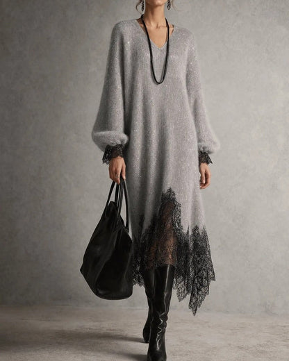 Celine Women's Relaxed Lace Trim Knit Dress