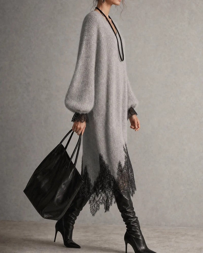 Celine Women's Relaxed Lace Trim Knit Dress