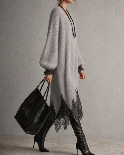 Celine Women's Relaxed Lace Trim Knit Dress