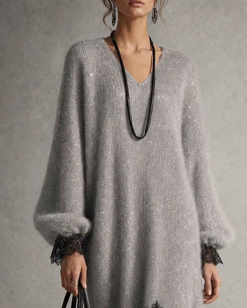 Celine Women's Relaxed Lace Trim Knit Dress