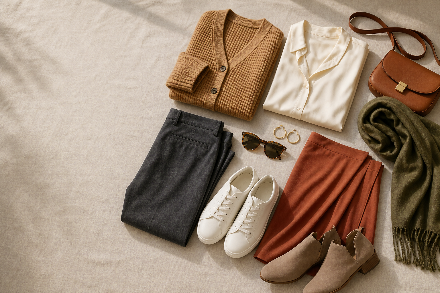 Cult Classic autumn mens and womens wardrobe flat lay — Our Guarantee