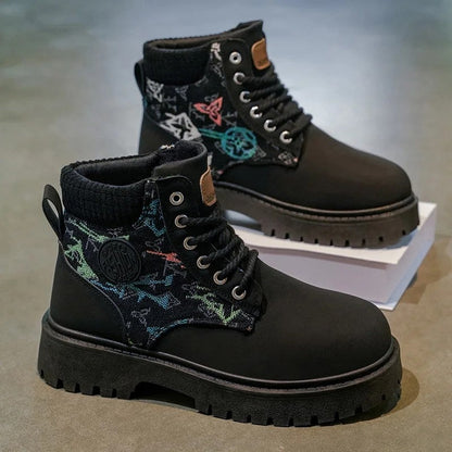 David Rugged Knit Collar Ankle Boot
