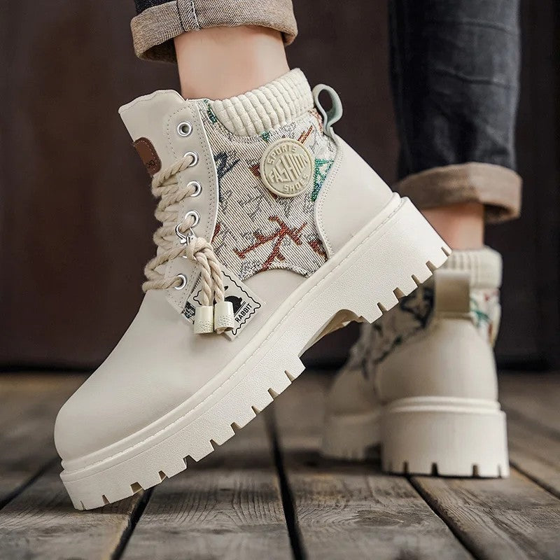 David Rugged Knit Collar Ankle Boot