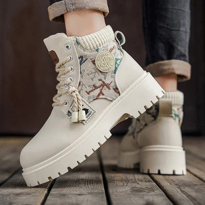 David Rugged Knit Collar Ankle Boot