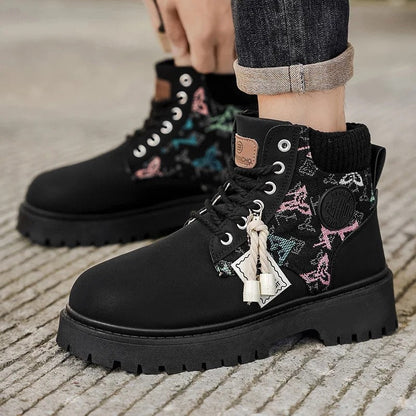 David Rugged Knit Collar Ankle Boot