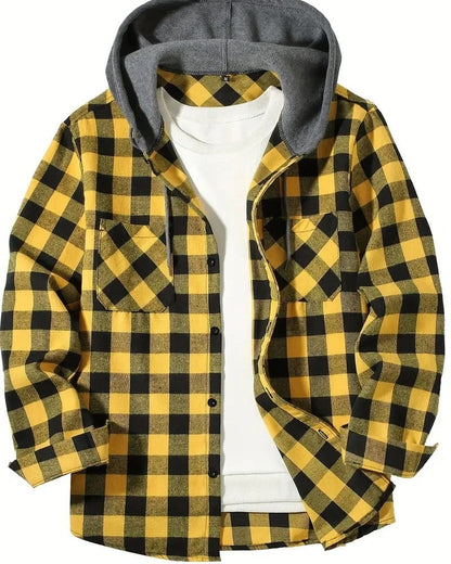 Davrin Hooded Plaid Flannel Shirt Jacket