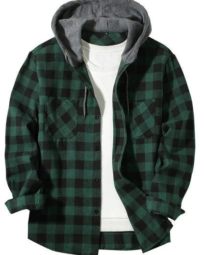Davrin Hooded Plaid Flannel Shirt Jacket