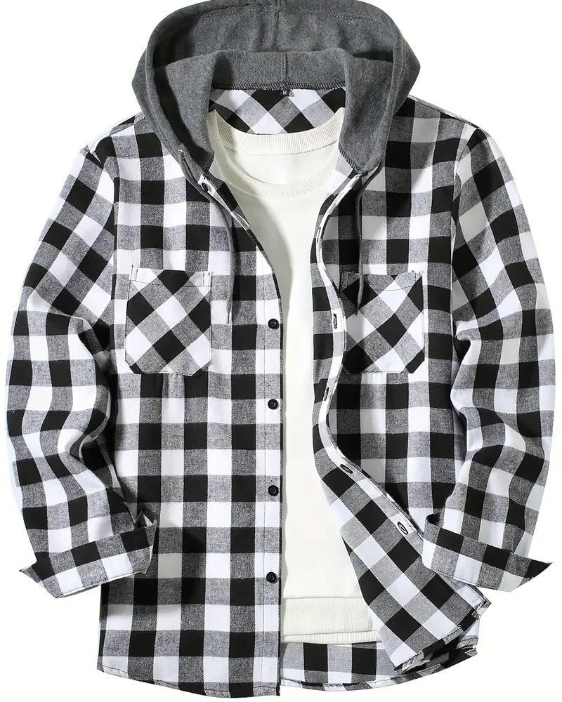 Davrin Hooded Plaid Flannel Shirt Jacket