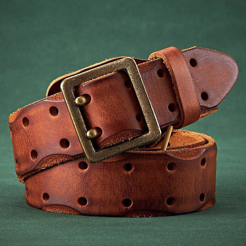 Distressed Perforated Leather Belt