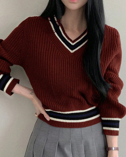 Eliane Varsity Stripe Ribbed Knit Sweater
