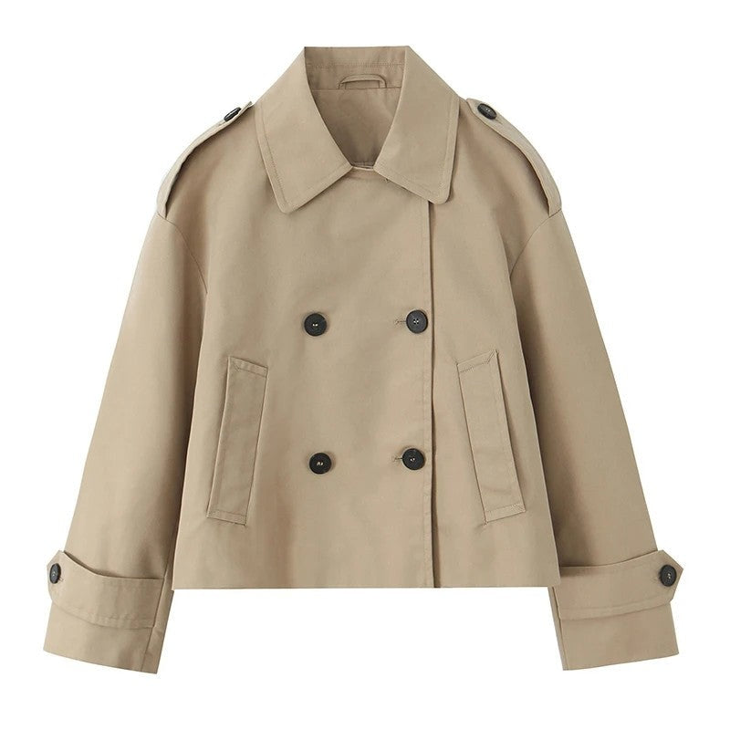 Eloria Cropped Double-Breasted Trench Jacket