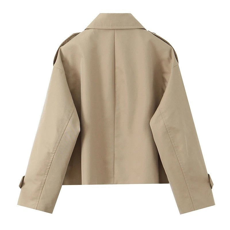 Eloria Cropped Double-Breasted Trench Jacket