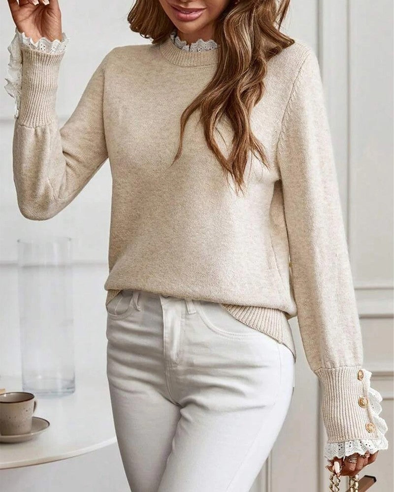 Eloria Lace Trim Ribbed Knit Sweater