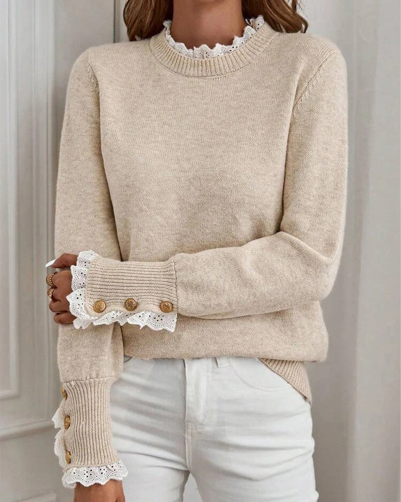 Eloria Lace Trim Ribbed Knit Sweater