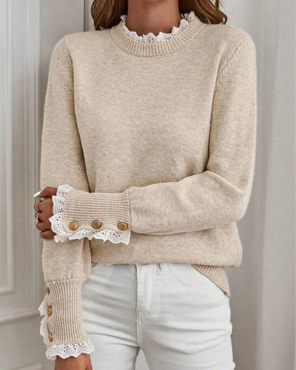 Eloria Lace Trim Ribbed Knit Sweater