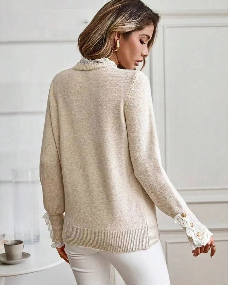 Eloria Lace Trim Ribbed Knit Sweater