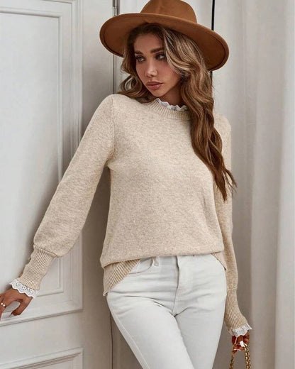 Eloria Lace Trim Ribbed Knit Sweater
