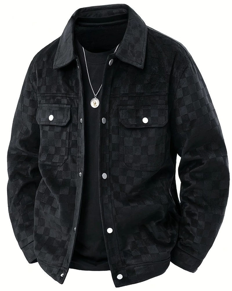 Erik Checkered Suede Button-Up Jacket