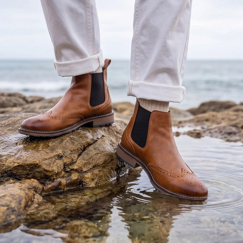 Gabriel Brogue Leather Chelsea Boot