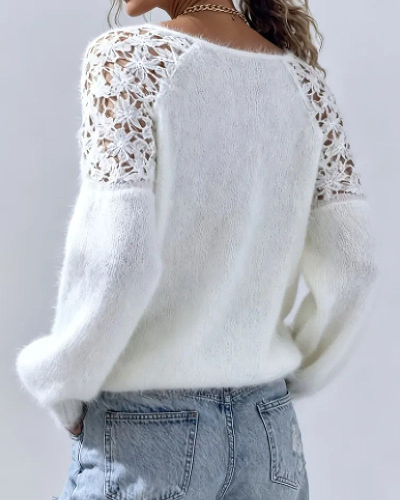 Helen Relaxed Lace Shoulder Knit Sweater
