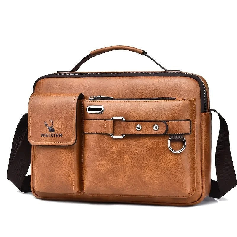 Hugh Men's Slim Leather Crossbody Messenger Bag