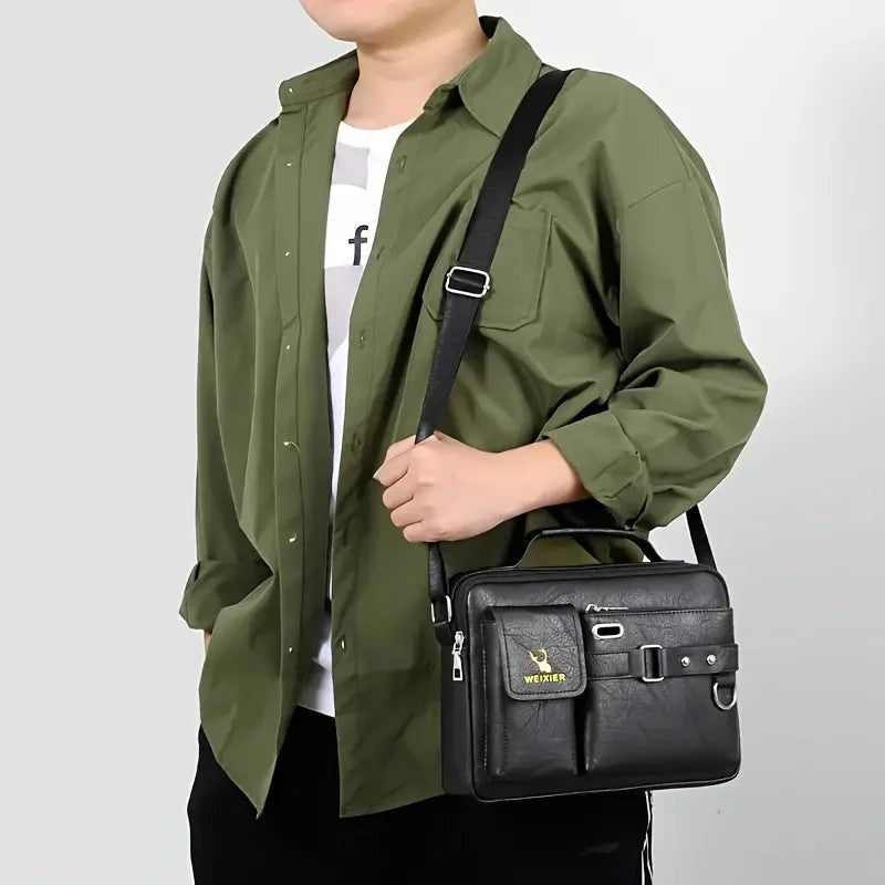 Hugh Men's Slim Leather Crossbody Messenger Bag