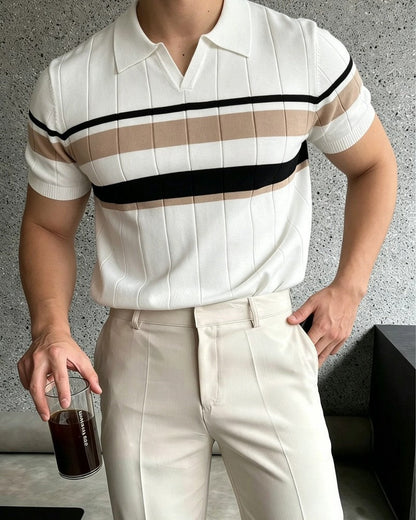 Javier Men's Striped Knit Polo Shirt